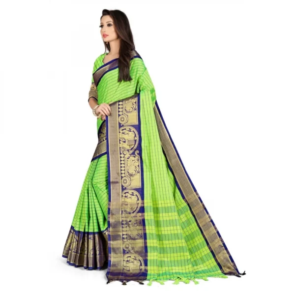 Women's Cotton Silk Saree With Blouse (Blue, 5-6Mtrs)