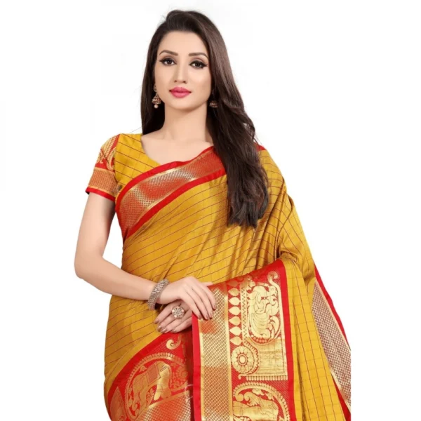 Women's Cotton Silk Saree With Blouse (Red, 5-6Mtrs)