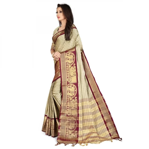 Women's Cotton Silk Saree With Blouse (Chiku, 5-6Mtrs)