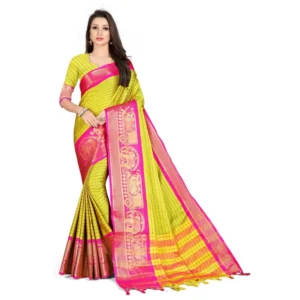 Women's Cotton Silk Saree With Blouse (Pink, 5-6Mtrs)