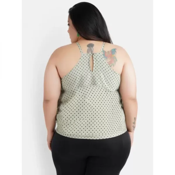 Women's Casual Sleeveless Polka Print Green Top (Color:Grey, Material:Crepe)