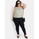 Women's Casual Sleeveless Polka Print Green Top (Color:Grey, Material:Crepe)