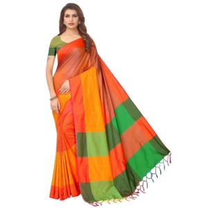 Women's Cotton Silk Saree With Blouse (Orange, 5-6mtrs)