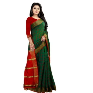 Women's Cotton Silk Saree With Blouse (Green, 5-6mtrs)