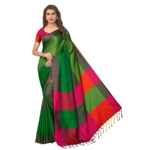 Women's Cotton Silk Saree With Blouse (Green, 5-6mtrs)