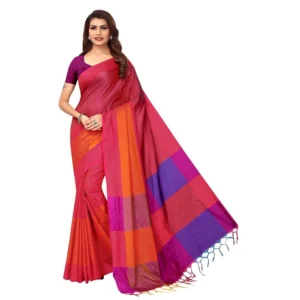 Women's Cotton Silk Saree With Blouse (Red, 5-6mtrs)