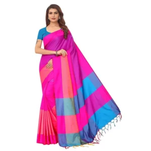 Women's Cotton Silk Saree With Blouse (Pink, 5-6mtrs)