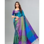 Women's Cotton Silk Saree With Blouse (Sea Green, 5-6mtrs)