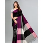 Women's Cotton Silk Saree With Blouse (Black, 5-6mtrs)