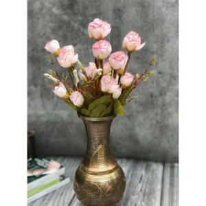 Generic Artificial Rose Buds Flowers Bunch Bouquet Of 12 Roses For Home Decoration (Emma Pink, Material:Silk, Polyester)