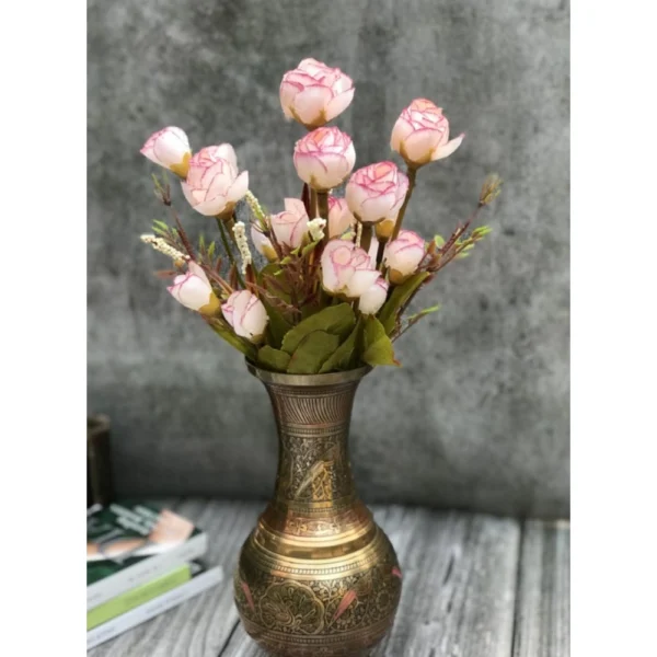 Generic Artificial Rose Buds Flowers Bunch Bouquet Of 12 Roses For Home Decoration (Emma Pink, Material:Silk, Polyester)