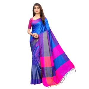 Women's Cotton Silk Saree With Blouse (Purple, 5-6mtrs)