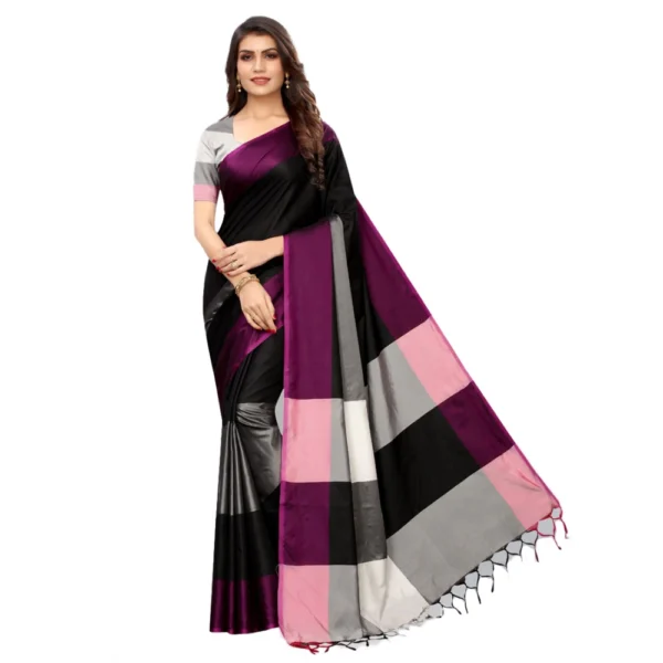 Women's Cotton Silk Saree With Blouse (Black, 5-6mtrs)