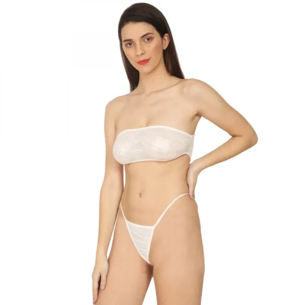 Women's Lycra Blend Lace White Lingerie Set Tube Bra And Panty Set (White)