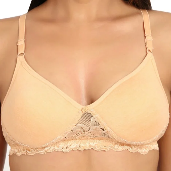 Women's Cotton Blend Lightly Padded T Shirt Bra With Lace (Sandalwood)