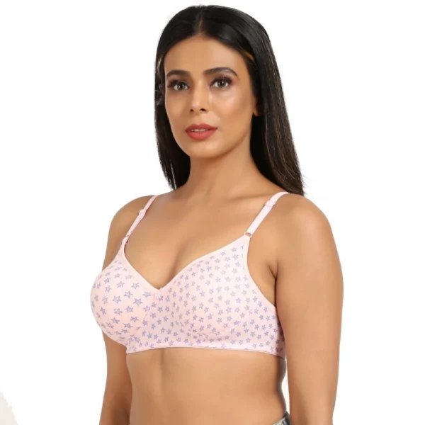 Women's Cotton Blend Lightly Padded Soft Printeded T Shirt Bra (Pink)