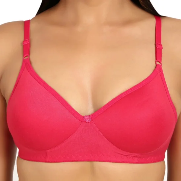 Women's Cotton Blend Everyday T Shirt Lightly Padded Three Fourth Coverage Bra (Pink)