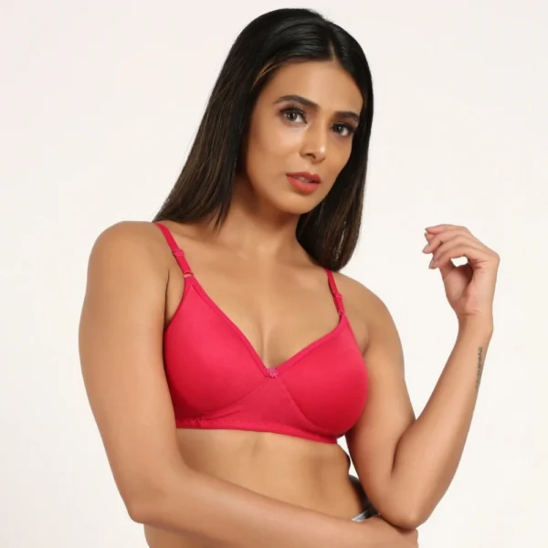 Women's Cotton Blend Everyday T Shirt Lightly Padded Three Fourth Coverage Bra (Pink)