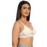 Women's Cotton Blend Lightly Padded T Shirt Bra With Lace (Grey)
