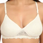 Women's Cotton Blend Lightly Padded T Shirt Bra With Lace (Grey)