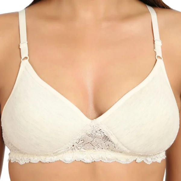 Women's Cotton Blend Lightly Padded T Shirt Bra With Lace (Grey)