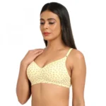Women's Cotton Blend Lightly Padded Soft Printeded T Shirt Bra (Yellow)