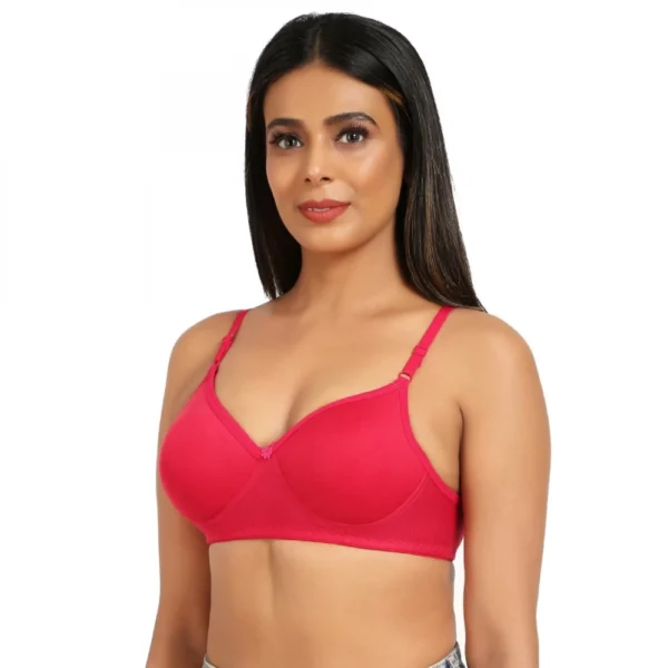 Women's Cotton Blend Everyday T Shirt Lightly Padded Three Fourth Coverage Bra (Pink)