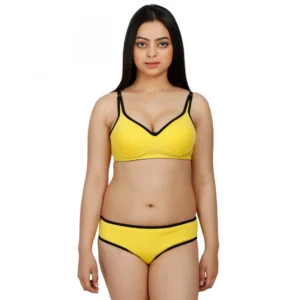 Women's Cotton Blend Beautiful Lingerie Set (Yellow)