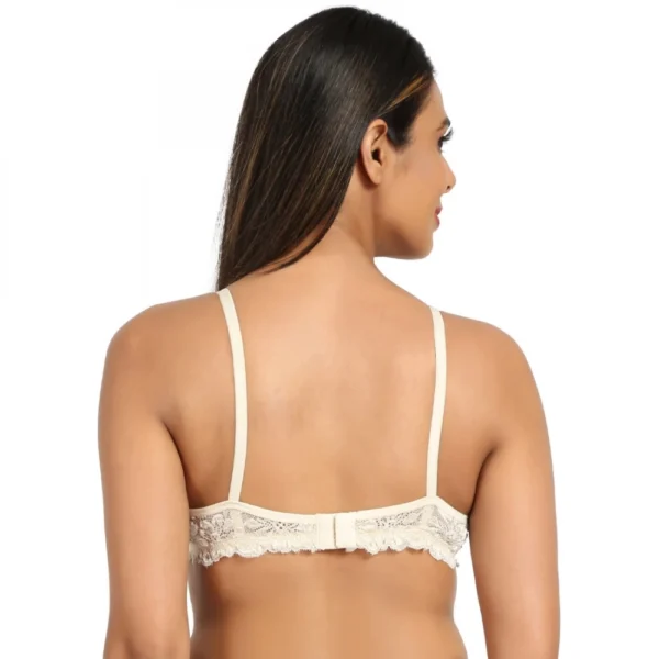 Women's Cotton Blend Lightly Padded T Shirt Bra With Lace (Grey)
