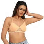 Women's Cotton Blend Lightly Padded T Shirt Bra With Lace (Sandalwood)