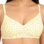Women's Cotton Blend Lightly Padded Soft Printeded T Shirt Bra (Yellow)