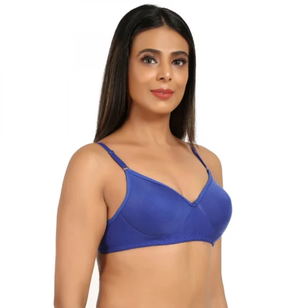 Women's Cotton Blend T Shirt Lightly Padded Bra (Blue)