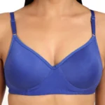 Women's Cotton Blend T Shirt Lightly Padded Bra (Blue)
