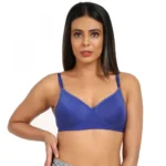 Women's Cotton Blend T Shirt Lightly Padded Bra (Blue)