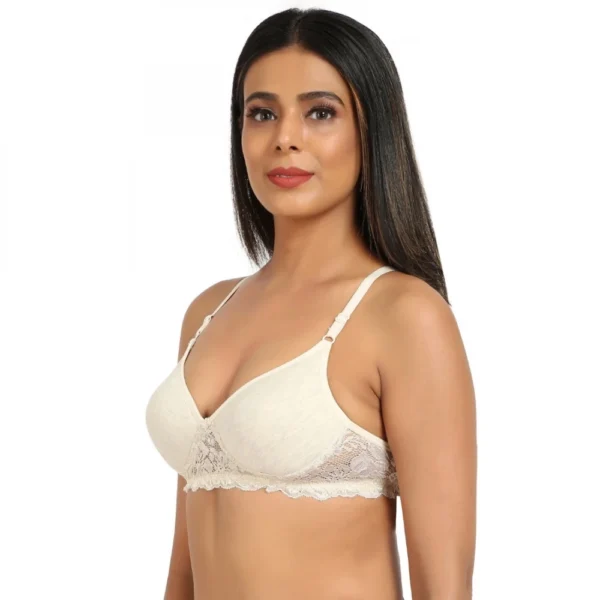 Women's Cotton Blend Lightly Padded T Shirt Bra With Lace (Grey)