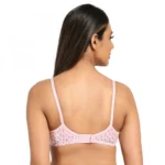 Women's Cotton Blend Lightly Padded Soft Printeded T Shirt Bra (Pink)