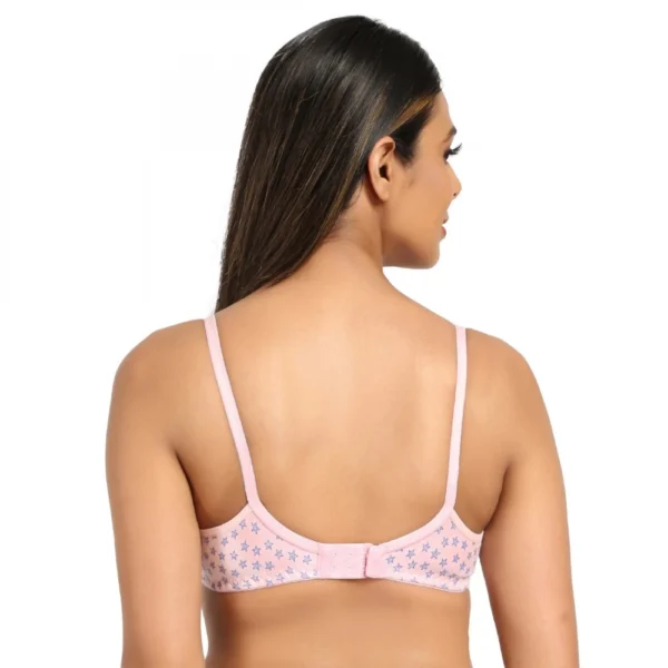 Women's Cotton Blend Lightly Padded Soft Printeded T Shirt Bra (Pink)