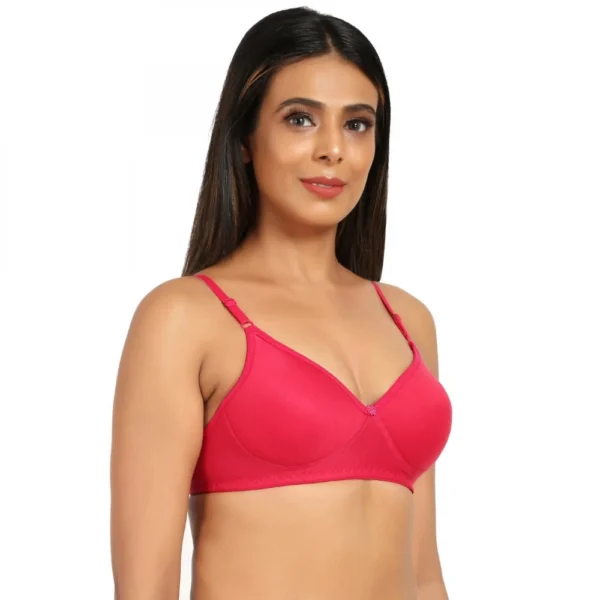 Women's Cotton Blend Everyday T Shirt Lightly Padded Three Fourth Coverage Bra (Pink)