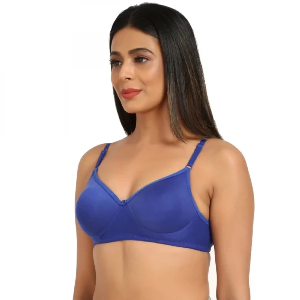 Women's Cotton Blend T Shirt Lightly Padded Bra (Blue)