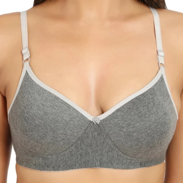 Women's Cotton Blend T Shirt Lightly Padded Three Fourth Coverage Bra (Grey)