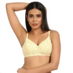 Women's Cotton Blend Lightly Padded Soft Printeded T Shirt Bra (Yellow)