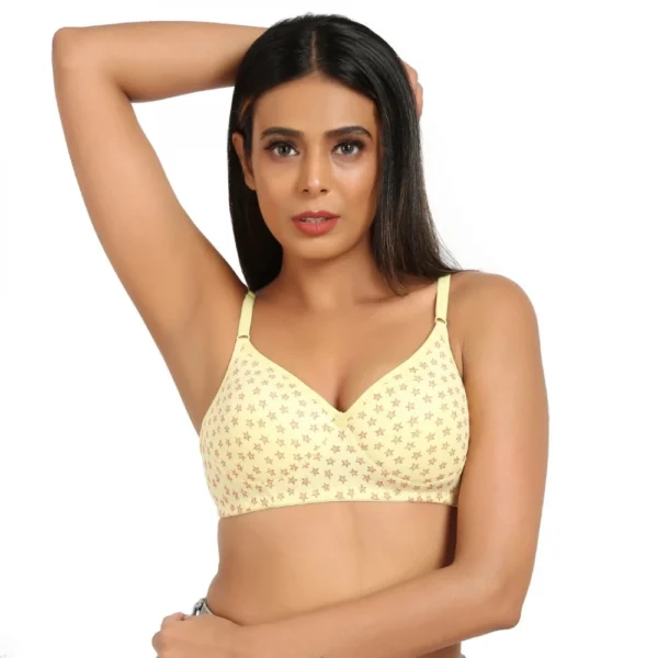 Women's Cotton Blend Lightly Padded Soft Printeded T Shirt Bra (Yellow)