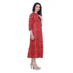 Women's Cotton Patch A Line Long Kurti (Red, Cotton)