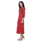 Women's Cotton Patch A Line Long Kurti (Red, Cotton)