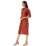 Women's Cotton Printed Straight Kurti (Red, Cotton)