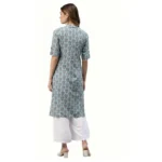 Women's Cotton Printed Straight Kurti (Blue, Cotton)