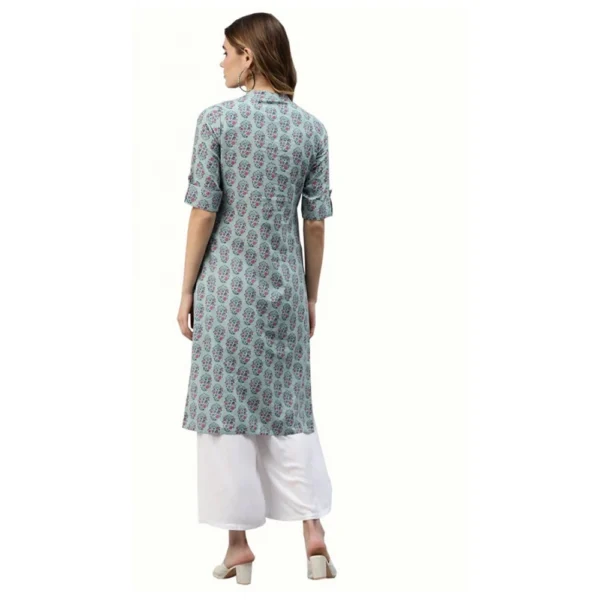 Women's Cotton Printed Straight Kurti (Blue, Cotton)