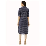 Women's Cotton Printed Straight Kurti (Navy Blue, Cotton)
