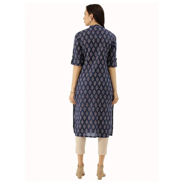 Women's Cotton Printed Straight Kurti (Navy Blue, Cotton)