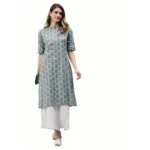 Women's Cotton Printed Straight Kurti (Blue, Cotton)